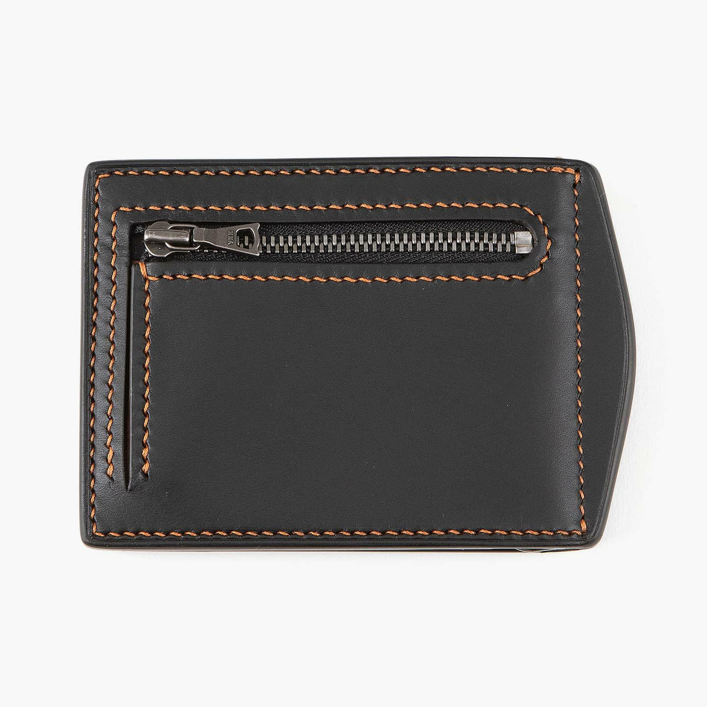 外装 小銭入れ側（リスシオ）：Black ／ 糸色（MeiSi）：Caramel　／ ファスナーテープ：Black ／ 金具：Black