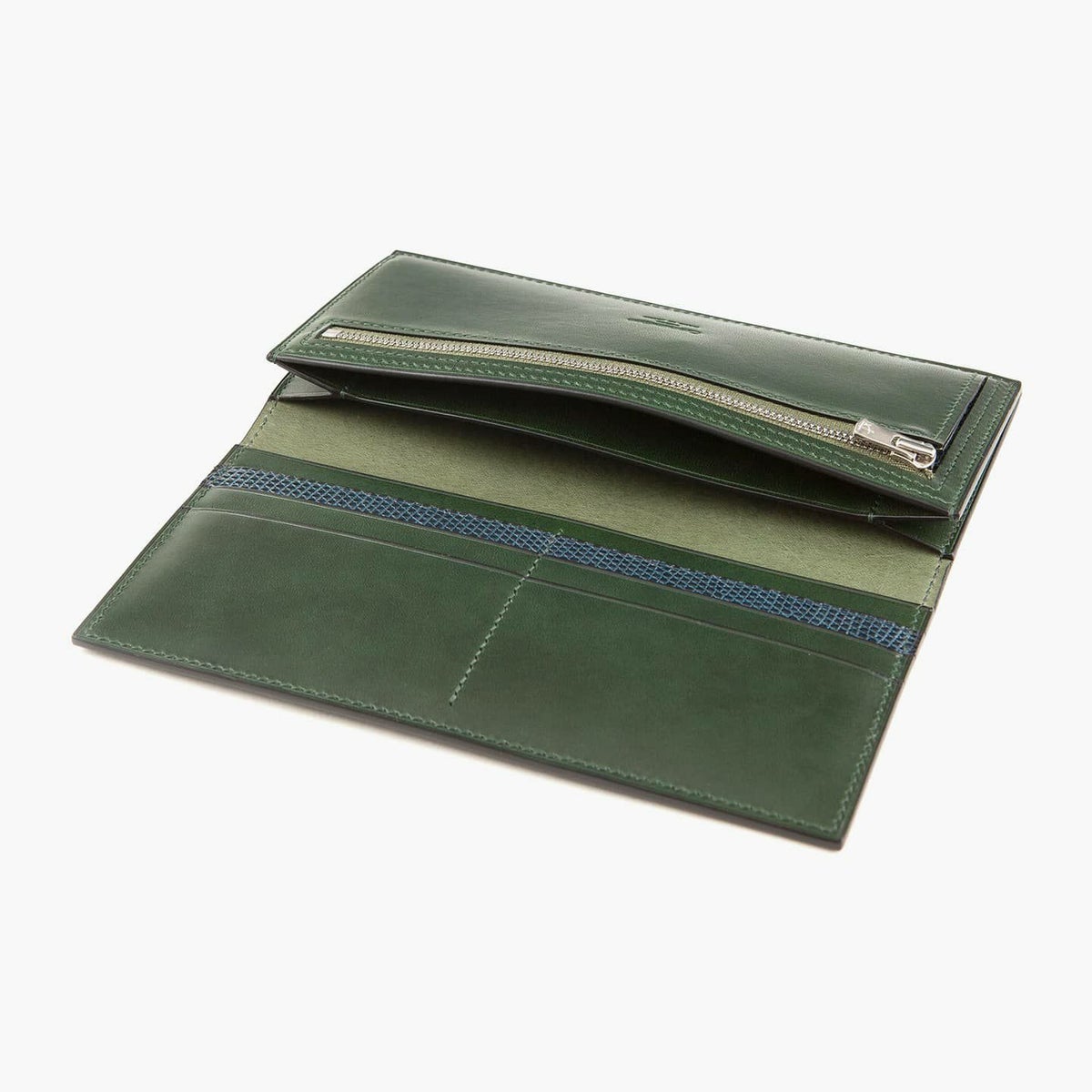 外装（ブリランテ）：Green、内装（ブリランテ）：Green、装飾（リザード）：Navy、ファスナー：Silver