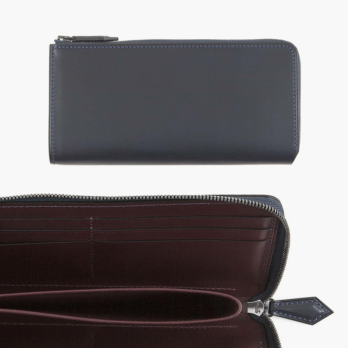 外装（ブリランテ）：Navy、内装（国産牛革）：Bordeaux、ファスナー：Black