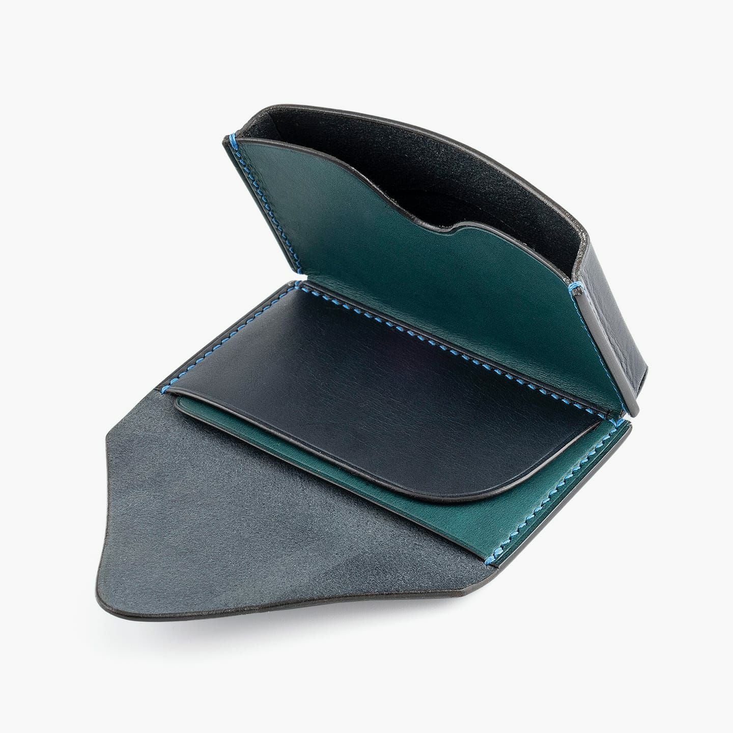 インナーポケット：2つ（スリット仕様）、外装（リスシオ）：Navy、内装装飾（リスシオ）：Hortensia、糸色：Blue