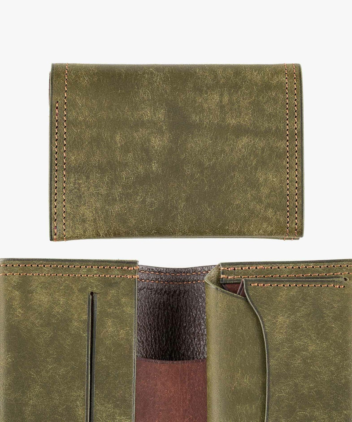 外装（プエブロ）：Oliva、内装装飾（プエブロ）：Tabacco、糸色：Brown