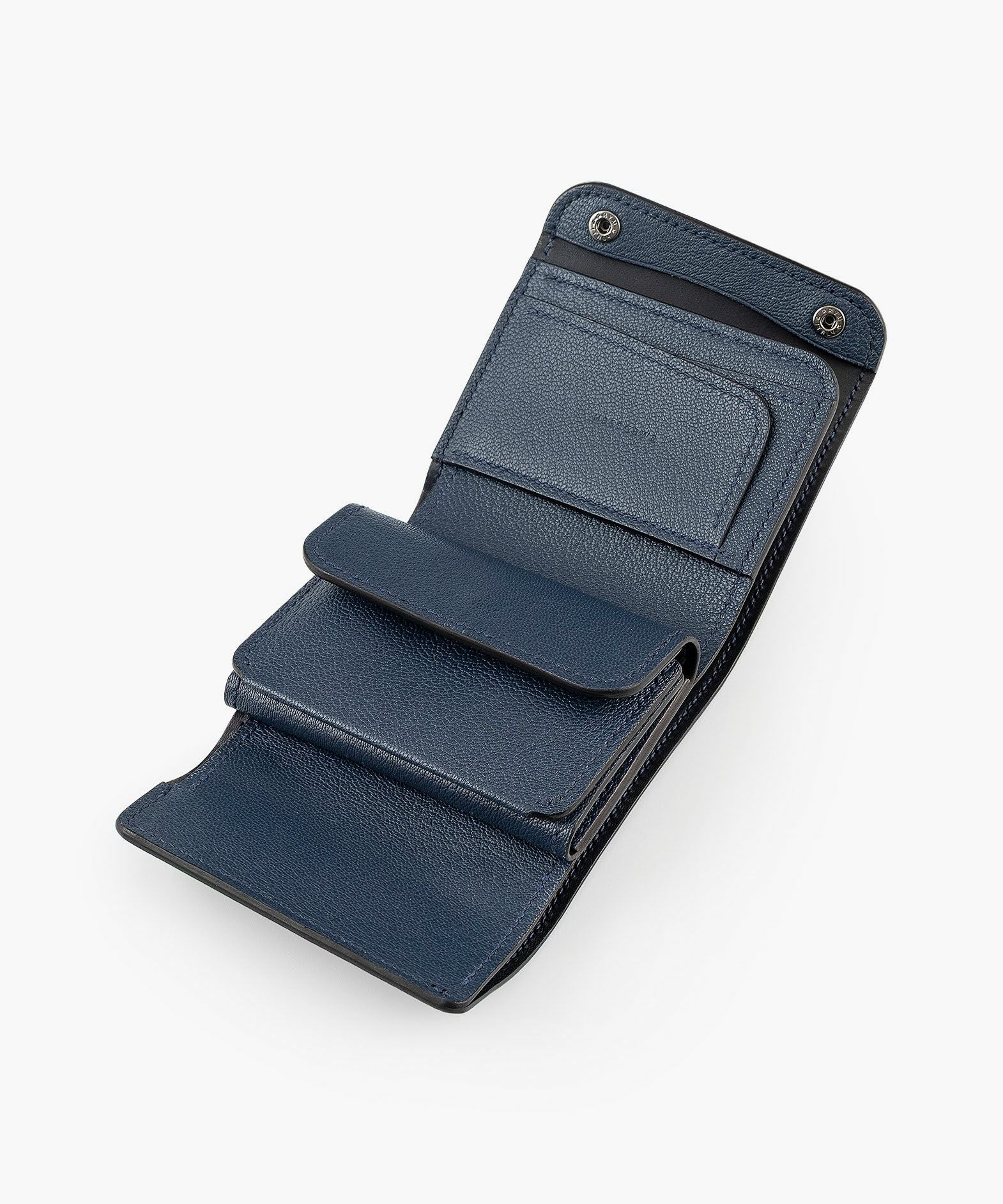 ダークブルー ミニ財布 シェルモチーフ シェーブル “Valtina” | 大人のバッグ・財布・ ミニウォレット など
